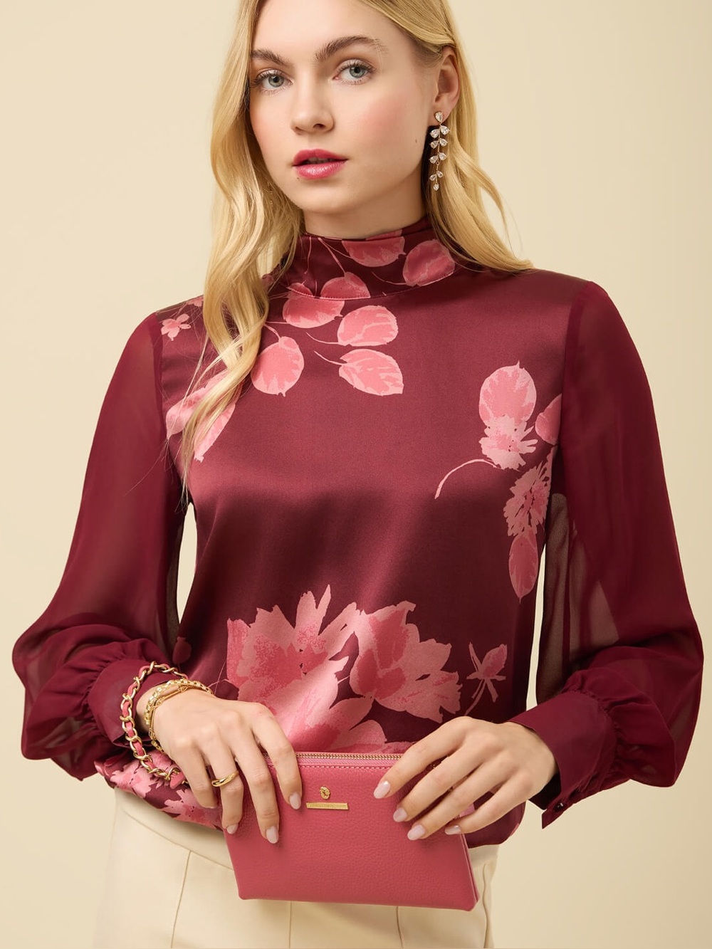 Spartina 449 Erinne Silk Blouse Etta Floral Bordeaux NWT